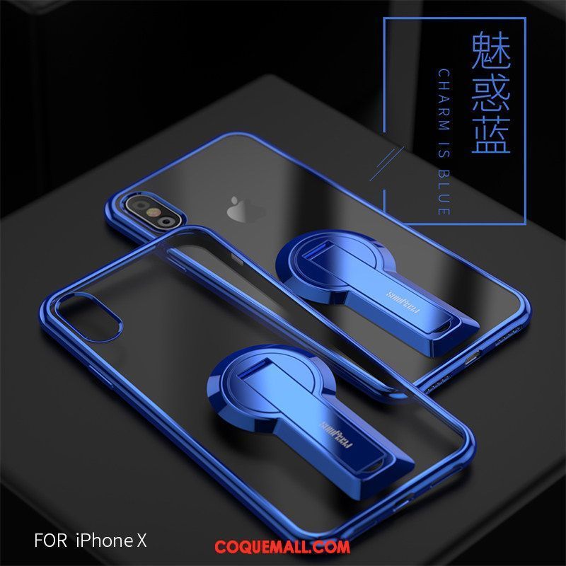 Étui iPhone X Brillant Support Incassable, Coque iPhone X Transparent Noir