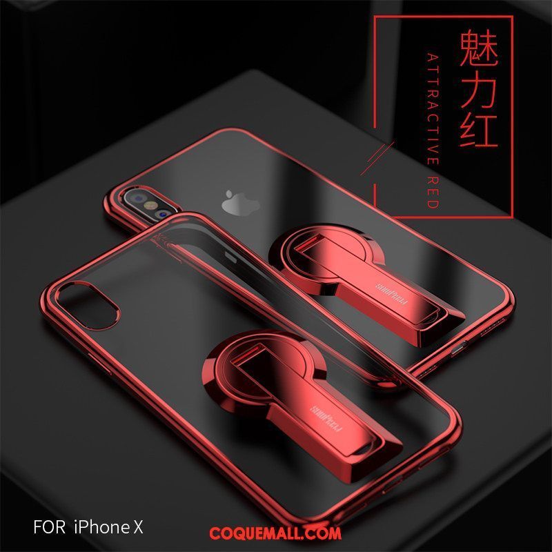 Étui iPhone X Brillant Support Incassable, Coque iPhone X Transparent Noir