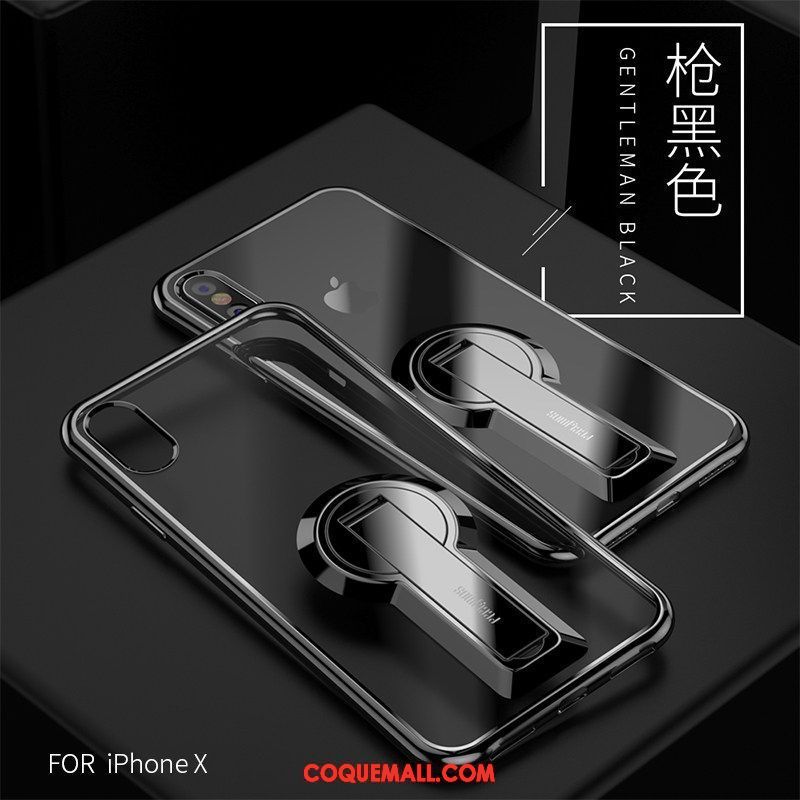 Étui iPhone X Brillant Support Incassable, Coque iPhone X Transparent Noir