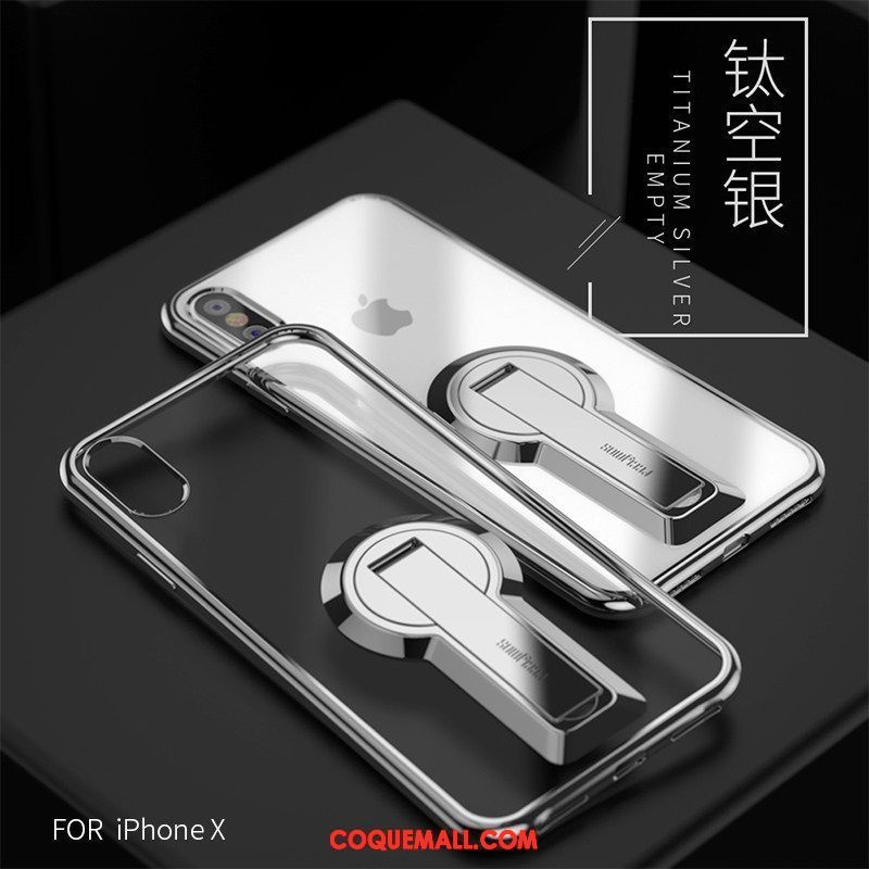 Étui iPhone X Brillant Support Incassable, Coque iPhone X Transparent Noir