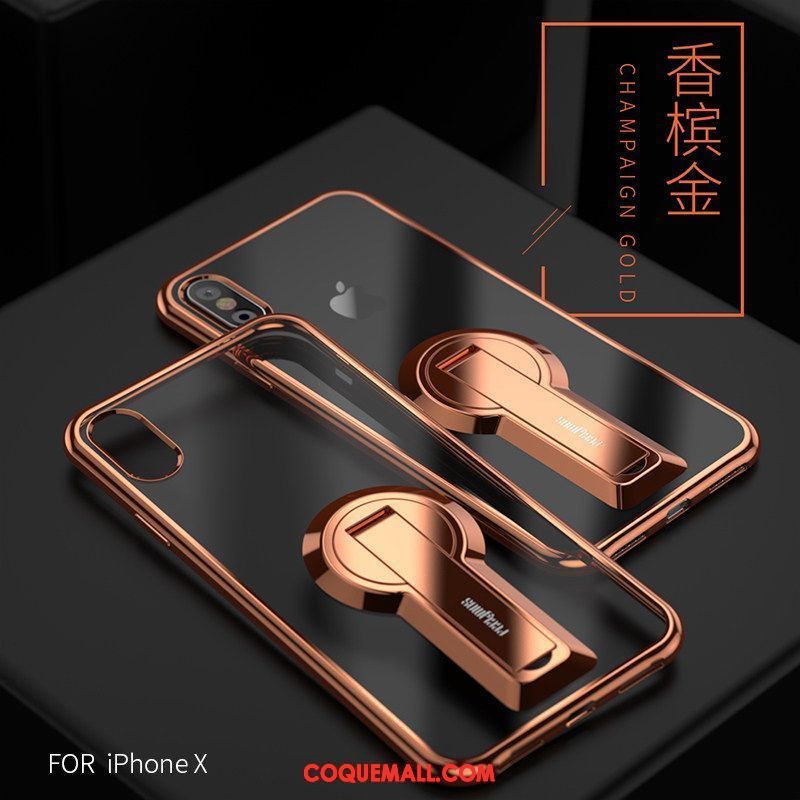 Étui iPhone X Brillant Support Incassable, Coque iPhone X Transparent Noir