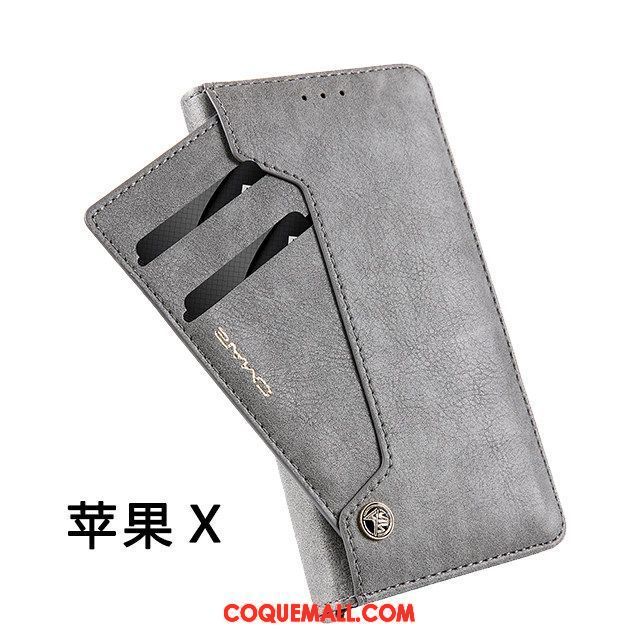 Étui iPhone X Carte Business Cuir, Coque iPhone X Gris Étui En Cuir