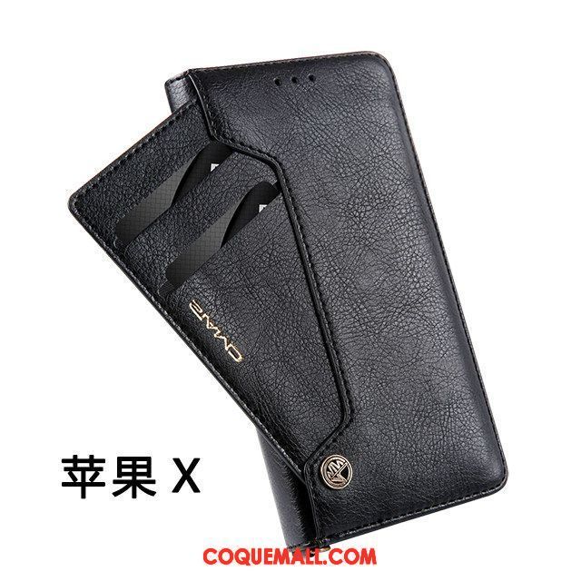 Étui iPhone X Carte Business Cuir, Coque iPhone X Gris Étui En Cuir