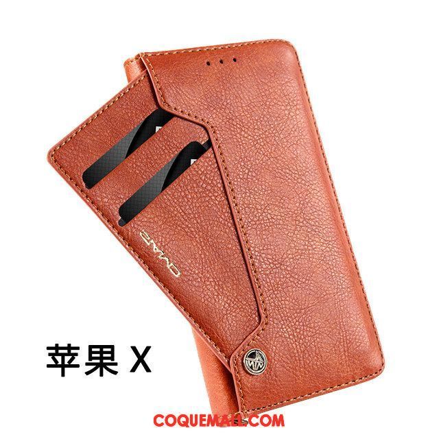 Étui iPhone X Carte Business Cuir, Coque iPhone X Gris Étui En Cuir