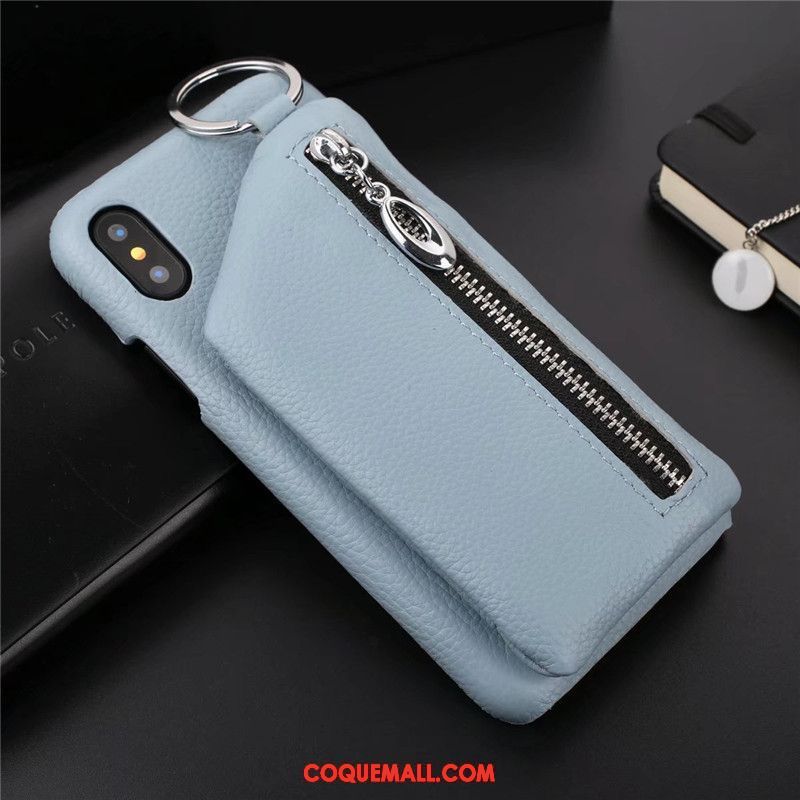 Étui iPhone X Fermeture Éclair Support Cuir Véritable, Coque iPhone X Téléphone Portable Protection