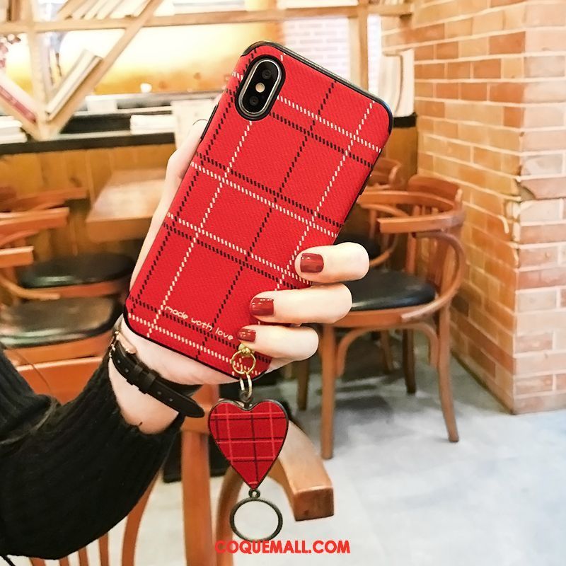 Étui iPhone X Gris Flanelle Plaid, Coque iPhone X Téléphone Portable Ornements Suspendus