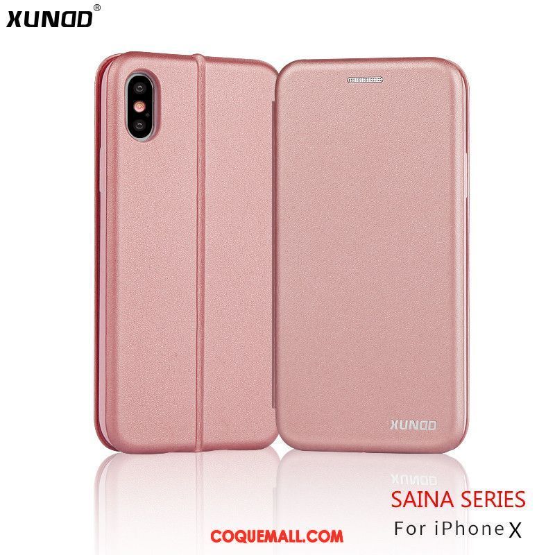 Étui iPhone X Nouveau Cuir Véritable Téléphone Portable, Coque iPhone X Étui En Cuir Noir