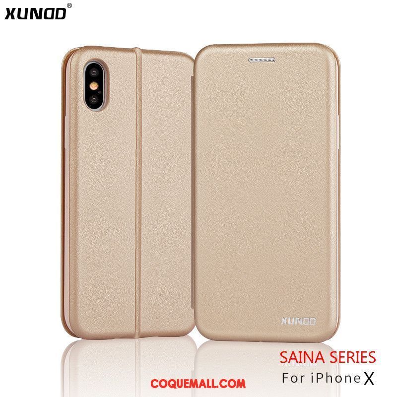 Étui iPhone X Nouveau Cuir Véritable Téléphone Portable, Coque iPhone X Étui En Cuir Noir