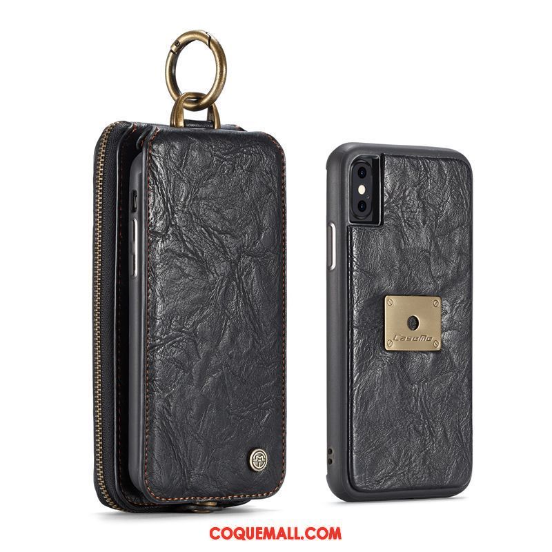 Étui iPhone X Portefeuille Fermeture Éclair Étui En Cuir, Coque iPhone X Protection Noir