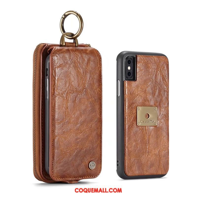 Étui iPhone X Portefeuille Fermeture Éclair Étui En Cuir, Coque iPhone X Protection Noir