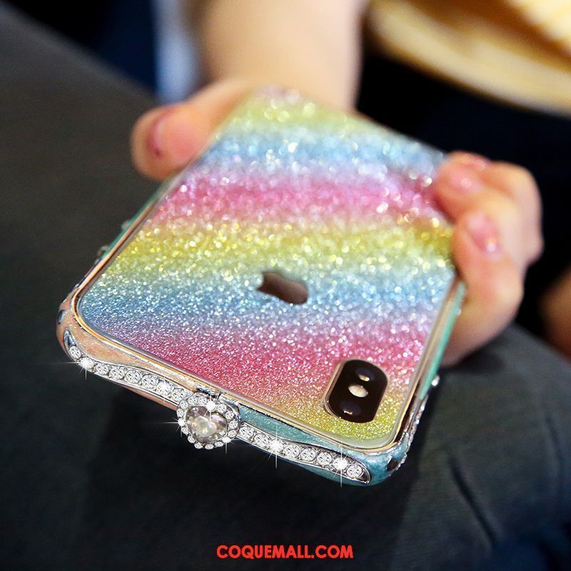 Étui iPhone X Rose Strass Métal, Coque iPhone X Incruster Strass Luxe