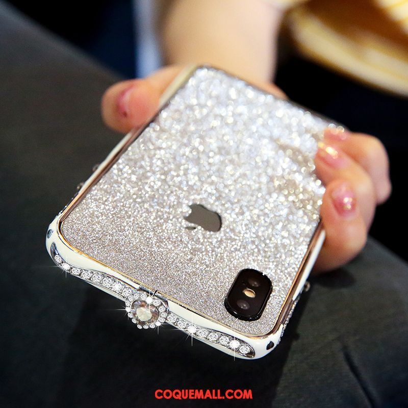 Étui iPhone X Rose Strass Métal, Coque iPhone X Incruster Strass Luxe