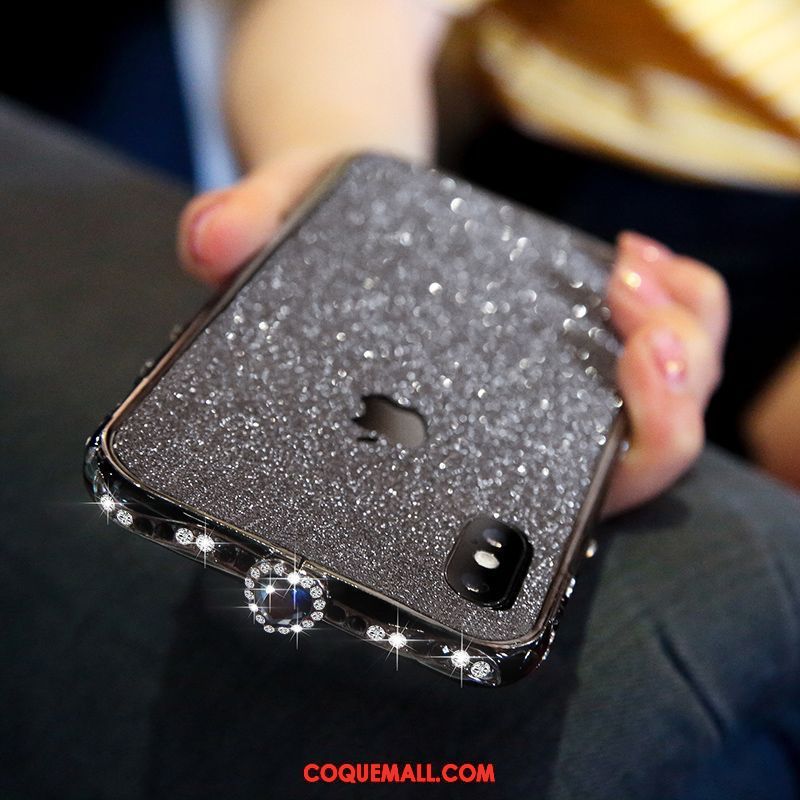 Étui iPhone X Rose Strass Métal, Coque iPhone X Incruster Strass Luxe