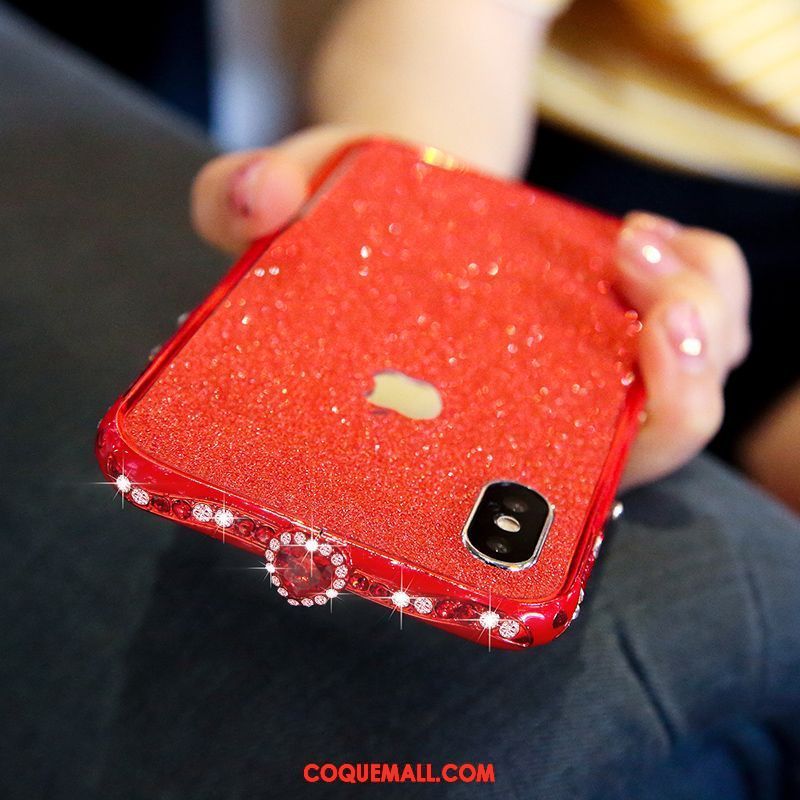 Étui iPhone X Rose Strass Métal, Coque iPhone X Incruster Strass Luxe