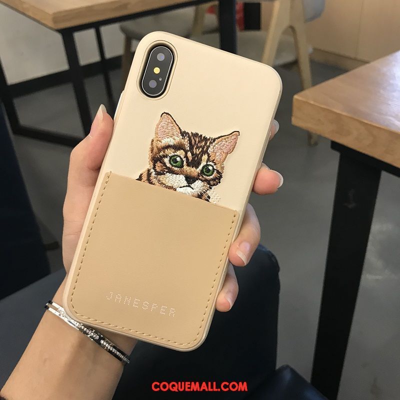 Étui iPhone X Téléphone Portable Charmant Jaune, Coque iPhone X Chat Dessin Animé