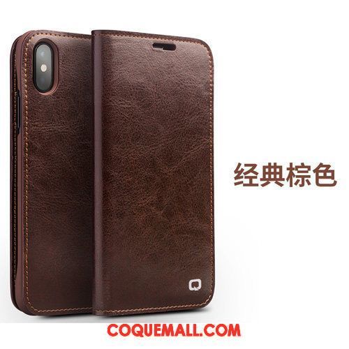 Étui iPhone X Téléphone Portable Cuir Véritable Protection, Coque iPhone X Classic Incassable Braun