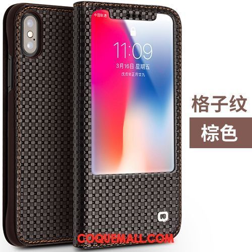 Étui iPhone X Téléphone Portable Cuir Véritable Protection, Coque iPhone X Classic Incassable Braun