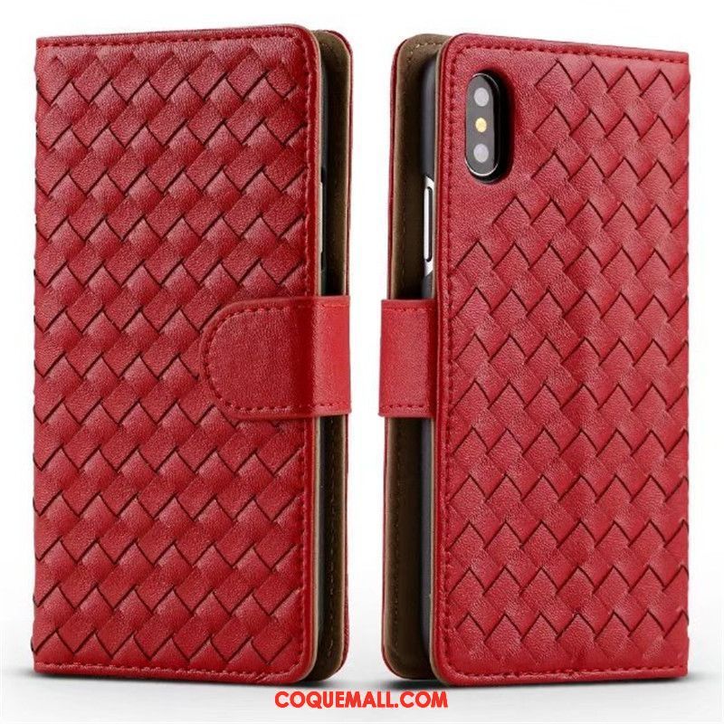 Étui iPhone X Téléphone Portable Étui En Cuir Tissage, Coque iPhone X Protection Support Braun