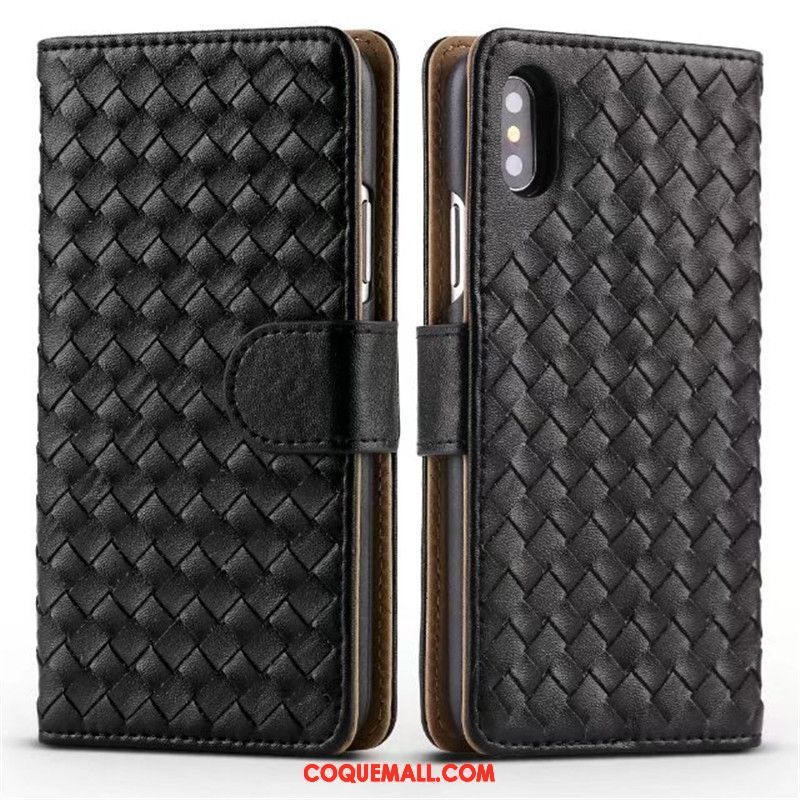 Étui iPhone X Téléphone Portable Étui En Cuir Tissage, Coque iPhone X Protection Support Braun