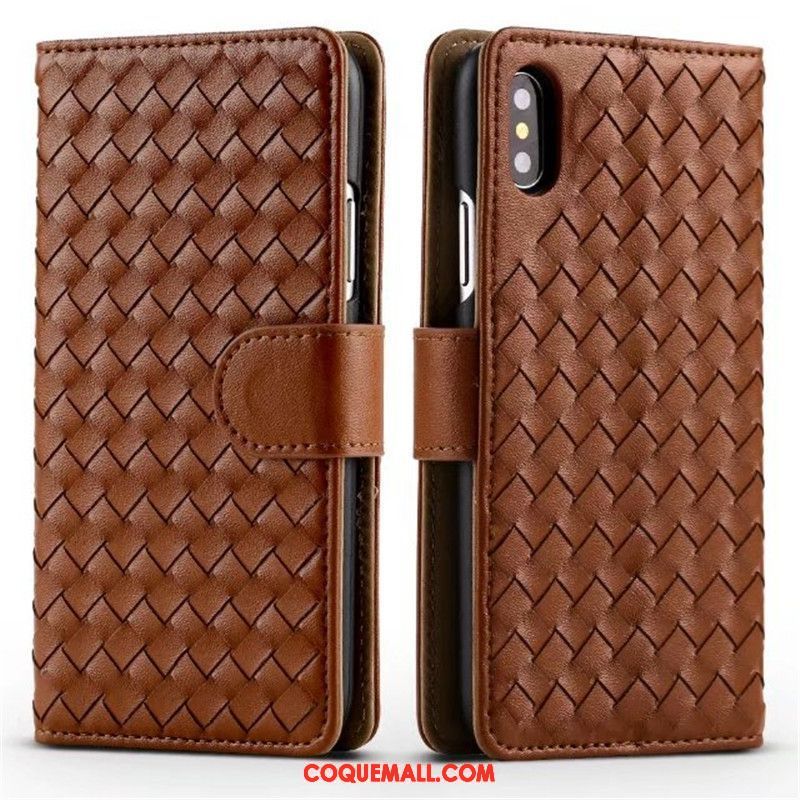 Étui iPhone X Téléphone Portable Étui En Cuir Tissage, Coque iPhone X Protection Support Braun