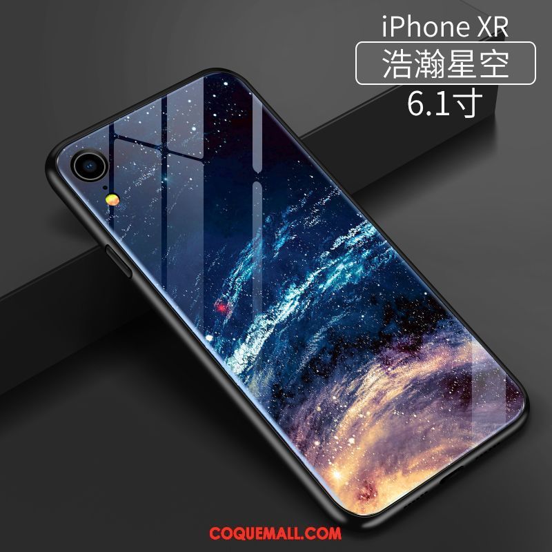 Étui iPhone Xr Bleu Protection Verre, Coque iPhone Xr Marque De Tendance Fluide Doux