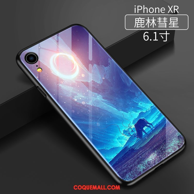 Étui iPhone Xr Bleu Protection Verre, Coque iPhone Xr Marque De Tendance Fluide Doux