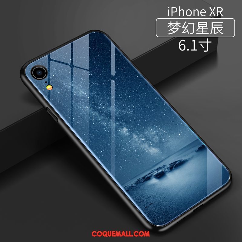 Étui iPhone Xr Bleu Protection Verre, Coque iPhone Xr Marque De Tendance Fluide Doux