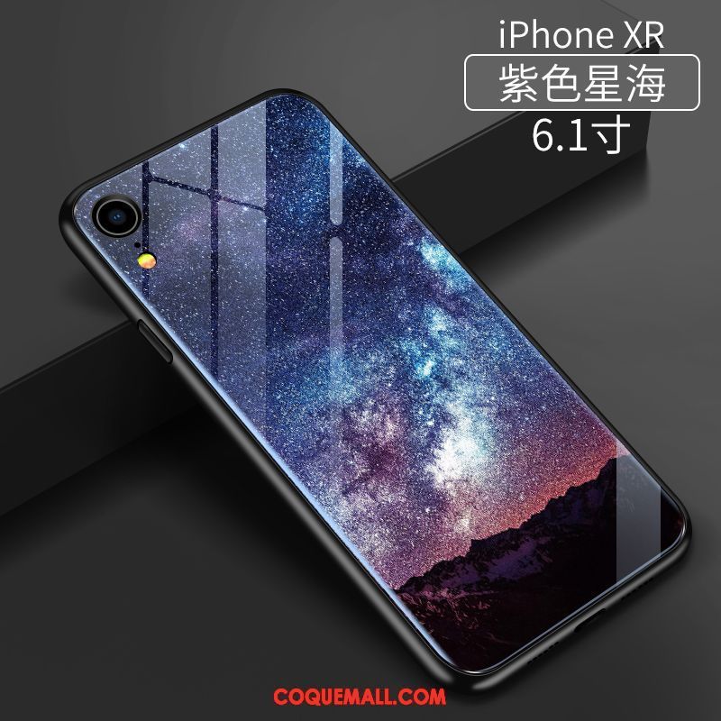 Étui iPhone Xr Bleu Protection Verre, Coque iPhone Xr Marque De Tendance Fluide Doux