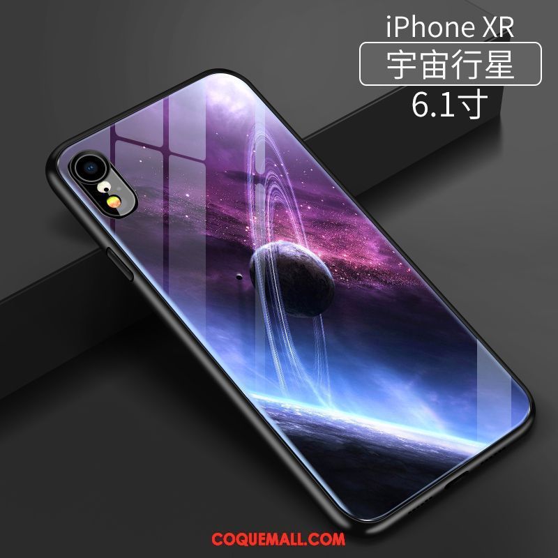 Étui iPhone Xr Bleu Protection Verre, Coque iPhone Xr Marque De Tendance Fluide Doux