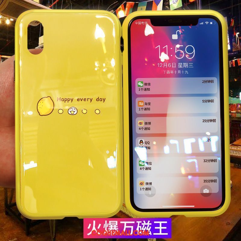 Étui iPhone Xr Charmant Net Rouge Verre, Coque iPhone Xr Incassable Magnétisme