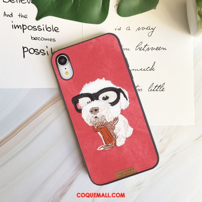 Étui iPhone Xr Chat Amoureux Chiens, Coque iPhone Xr Téléphone Portable Broderie