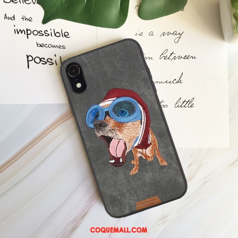 Étui iPhone Xr Chat Amoureux Chiens, Coque iPhone Xr Téléphone Portable Broderie