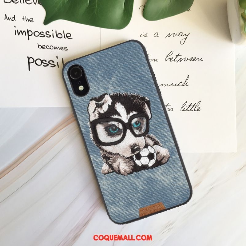 Étui iPhone Xr Chat Amoureux Chiens, Coque iPhone Xr Téléphone Portable Broderie