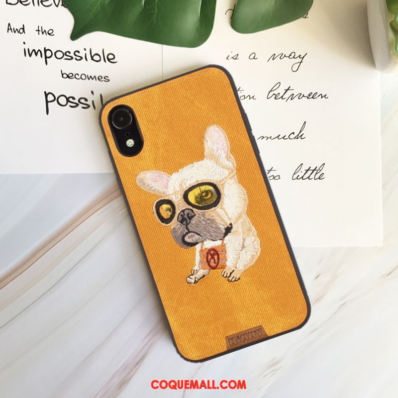 Étui iPhone Xr Chat Amoureux Chiens, Coque iPhone Xr Téléphone Portable Broderie