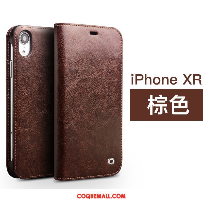 Étui iPhone Xr Cuir Véritable Nouveau Business, Coque iPhone Xr Tout Compris Luxe