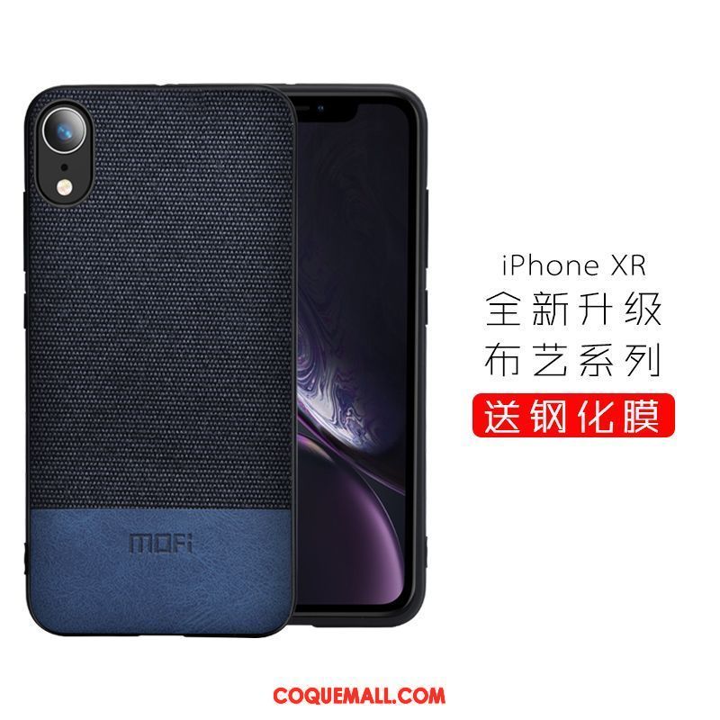 Étui iPhone Xr Nouveau Business Luxe, Coque iPhone Xr Tissu Bleu