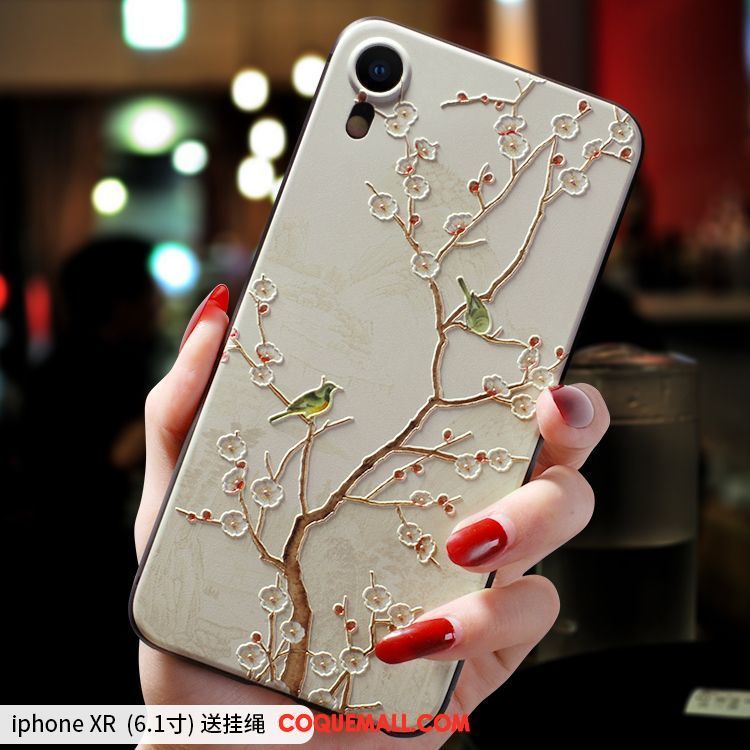 Étui iPhone Xr Style Chinois Nouveau Incassable, Coque iPhone Xr Créatif Délavé En Daim