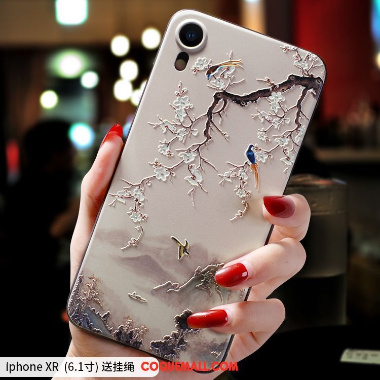 Étui iPhone Xr Style Chinois Nouveau Incassable, Coque iPhone Xr Créatif Délavé En Daim