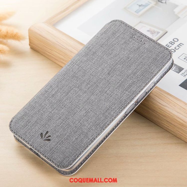 Étui iPhone Xr Tissu Modèle Fleurie Gris, Coque iPhone Xr Carte Étui En Cuir