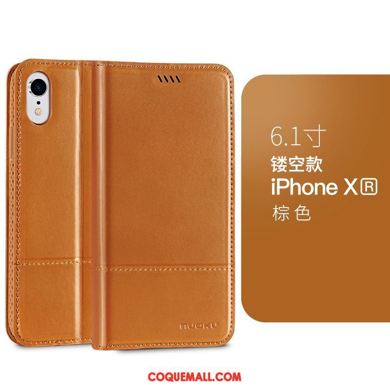 Étui iPhone Xr Étui En Cuir Cuir Nouveau, Coque iPhone Xr Business Téléphone Portable Braun