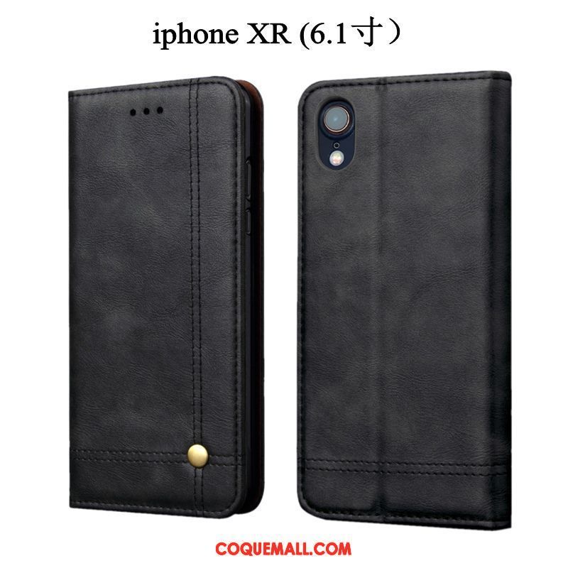 Étui iPhone Xr Étui En Cuir Protection Téléphone Portable, Coque iPhone Xr Incassable Noir