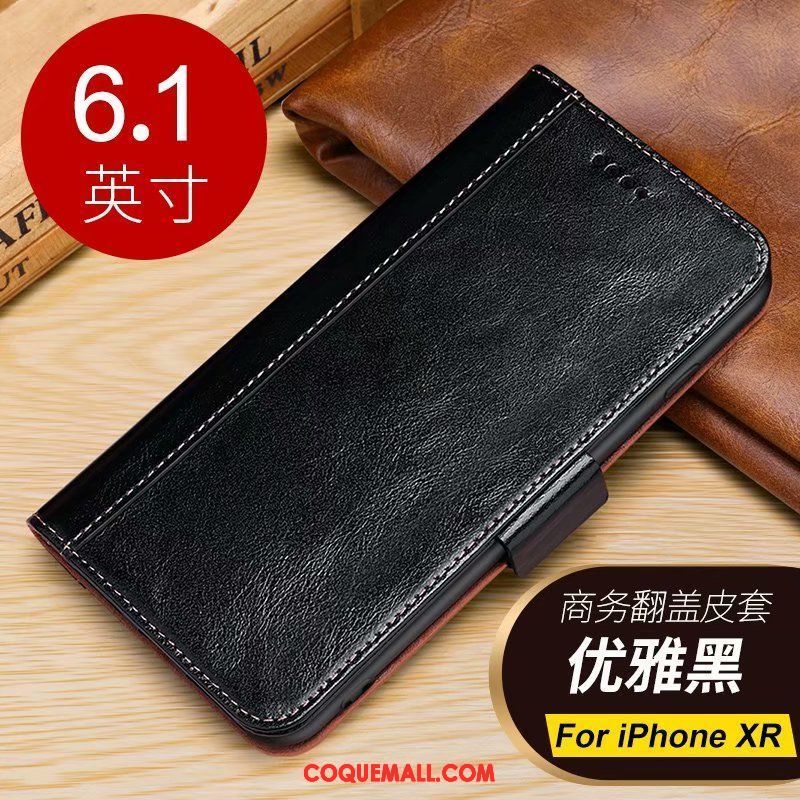 Étui iPhone Xr Étui En Cuir Téléphone Portable Carte, Coque iPhone Xr Portefeuille Boucle Magnétique Braun