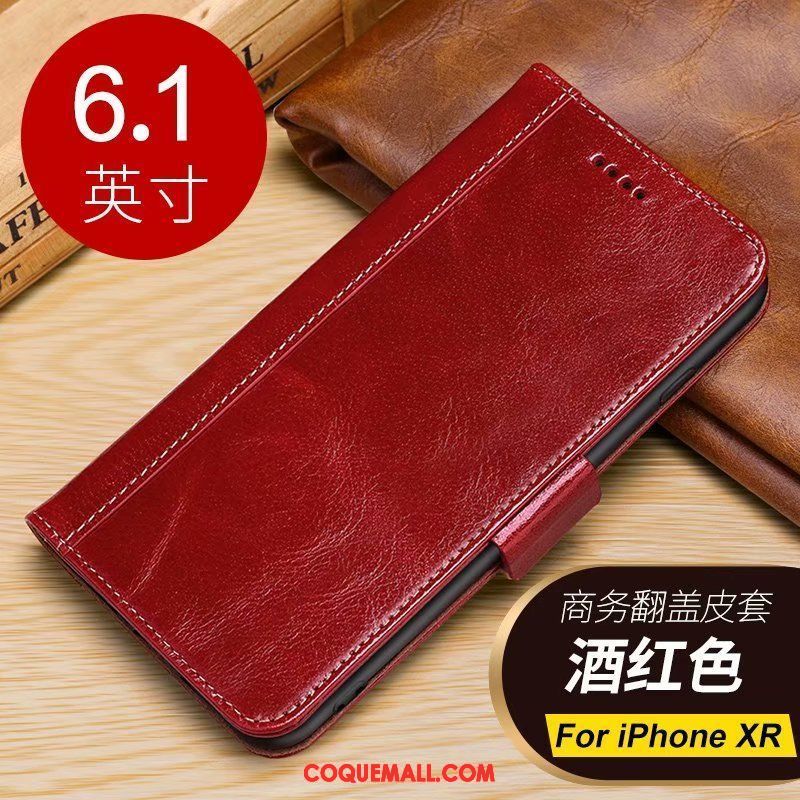 Étui iPhone Xr Étui En Cuir Téléphone Portable Carte, Coque iPhone Xr Portefeuille Boucle Magnétique Braun