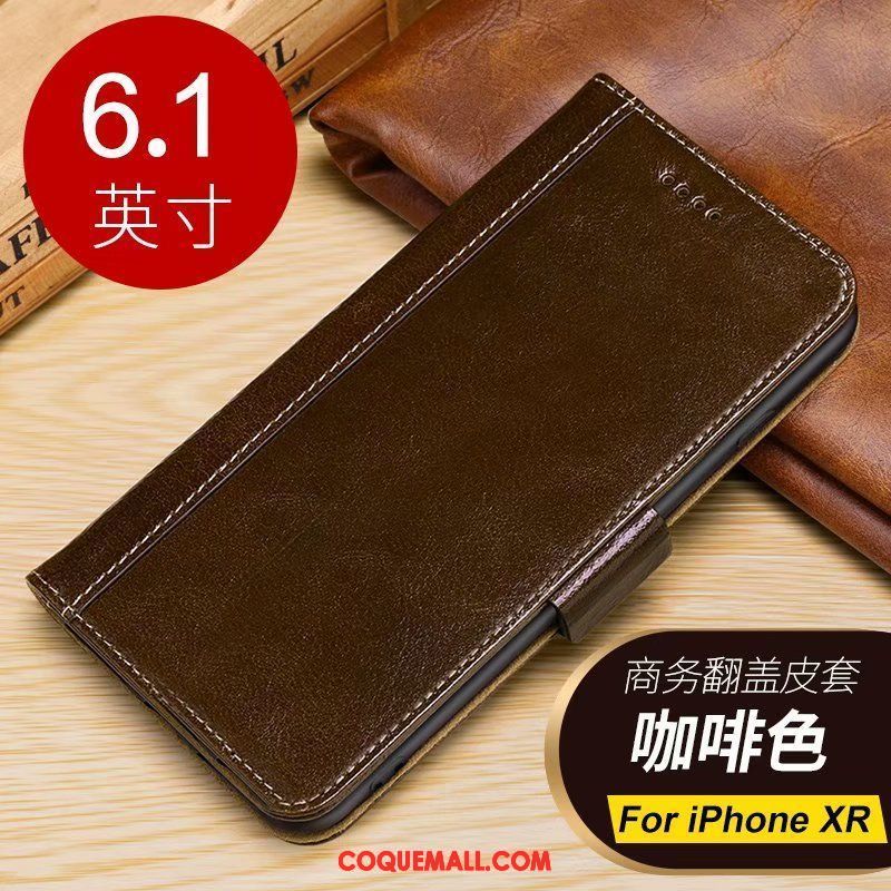 Étui iPhone Xr Étui En Cuir Téléphone Portable Carte, Coque iPhone Xr Portefeuille Boucle Magnétique Braun