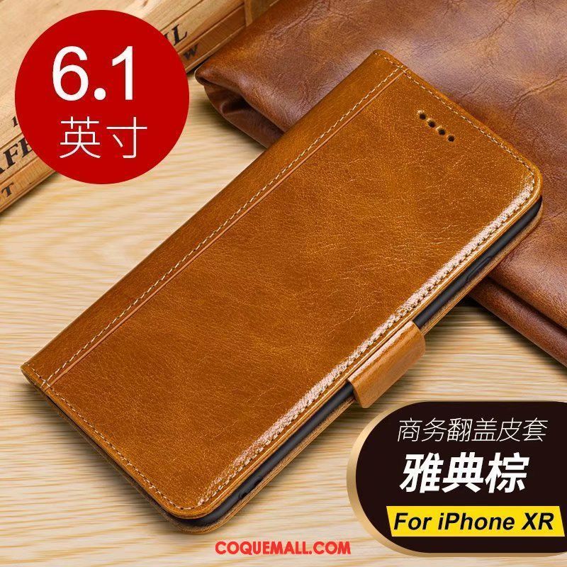 Étui iPhone Xr Étui En Cuir Téléphone Portable Carte, Coque iPhone Xr Portefeuille Boucle Magnétique Braun