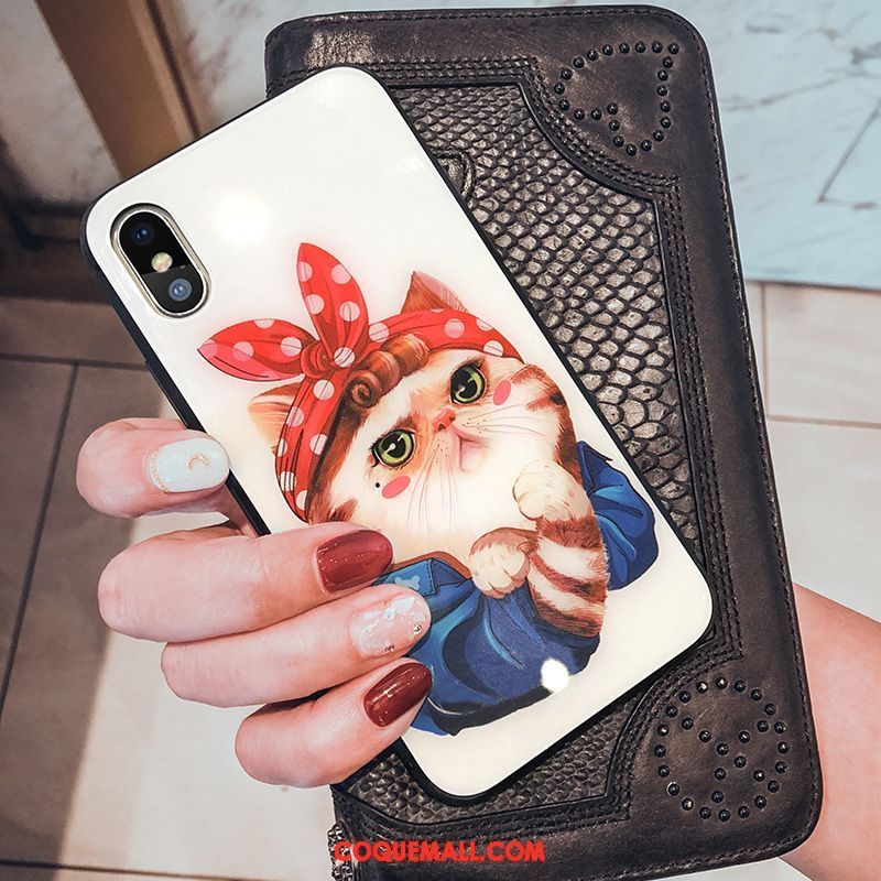 Étui iPhone Xs Chat Nouveau Verre, Coque iPhone Xs Marque De Tendance Dessin Animé