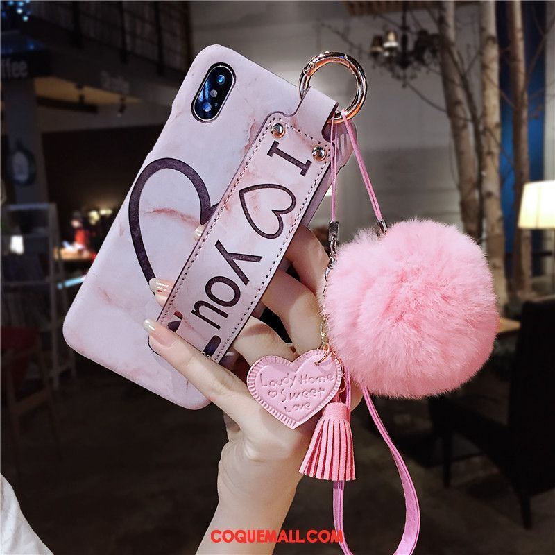 Étui iPhone Xs Créatif Pompon Ornements Suspendus, Coque iPhone Xs Tout Compris Rose