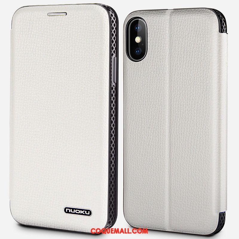 Étui iPhone Xs Cuir Véritable Nouveau Étui En Cuir, Coque iPhone Xs Magnétisme Noir