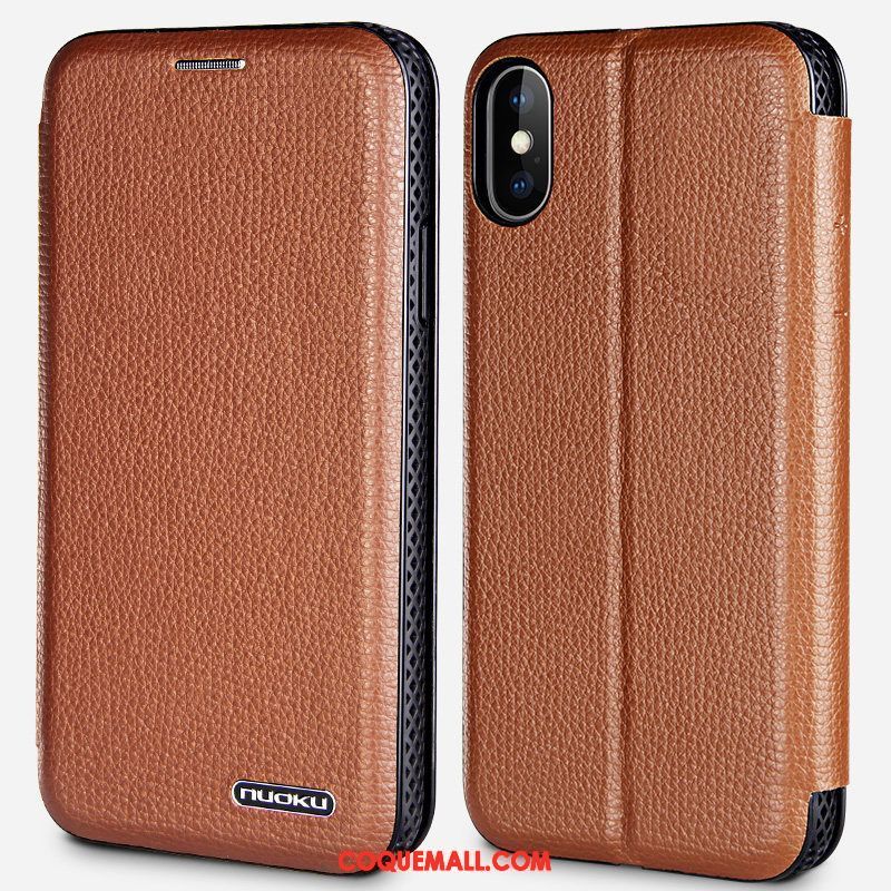 Étui iPhone Xs Cuir Véritable Nouveau Étui En Cuir, Coque iPhone Xs Magnétisme Noir