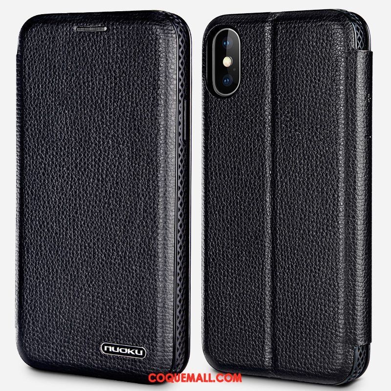 Étui iPhone Xs Cuir Véritable Nouveau Étui En Cuir, Coque iPhone Xs Magnétisme Noir